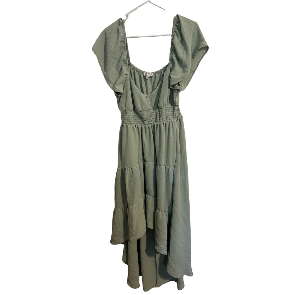 B Famous Light Green Midi Maxi Hi-Low Ruffled Dress